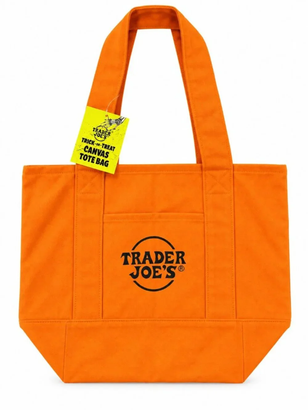 Trader Joes Trick or Treat Mini Canvas Tote Bag Orange with Black Embroidery NWT